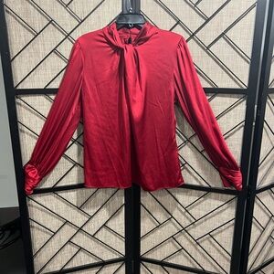 *NWT* WHBM Crimson Satin Blouse Twist Front & Keyhole Back - Sz 14